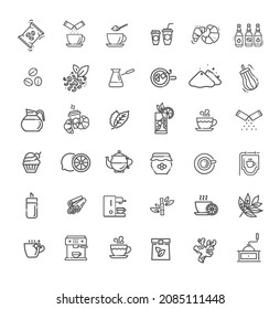 Coffee and tea vector icons set. Thin line design