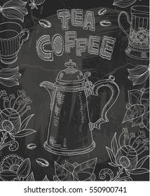 Coffee. Tea.  Vector illustration. Freehand drawing with imitation of chalk sketch
