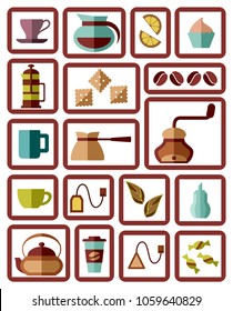 Coffee and tea vector objects set. Flat style icons isolated on white background