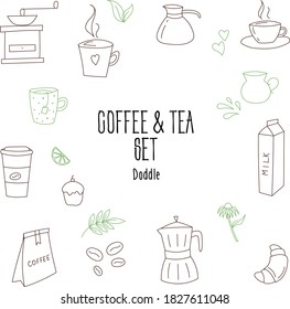 Coffee and tea vector objects set. Suitable for printing on textile or for wallpaper design, stickers etc