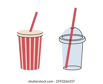 Coffee or tea warm and cold beverages to go, isolated set of ecological packaging. Vector in flat style, takeaway drinks cups for orders and delivery. Template with copy space for restaurants or cafe
