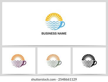 Kaffee Teetasse Sea Waves Sonnenlicht Logo Design