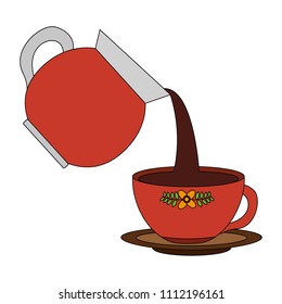 coffee teapot with cup isolated icon