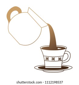 coffee teapot with cup isolated icon