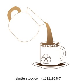 coffee teapot with cup isolated icon