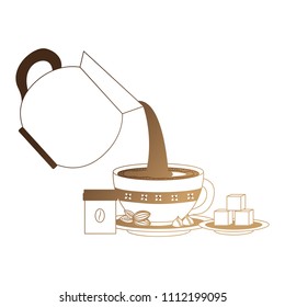 coffee teapot with cup isolated icon