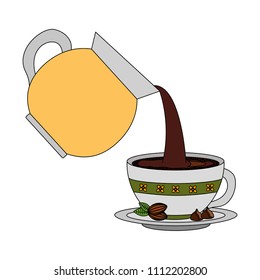 coffee teapot with cup isolated icon