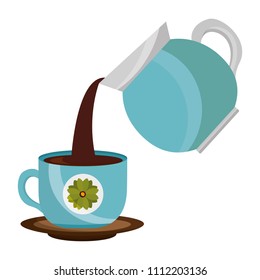 coffee teapot with cup isolated icon