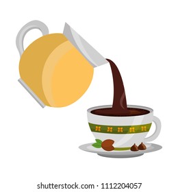 coffee teapot with cup isolated icon