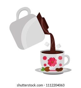 coffee teapot with cup isolated icon