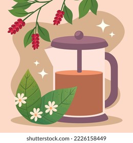 coffee teapot and plants poster
