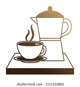 coffee teapot with tray and cup isolated icon