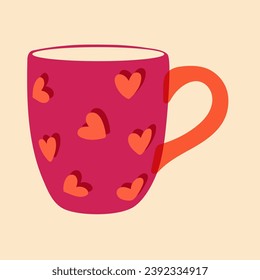Coffee or tee cups. Colorful cute screen printing effect. Riso print effect. Vector illustration. Graphic element  for fabric, textile, clothing, wrapping paper, wallpaper, poster.
