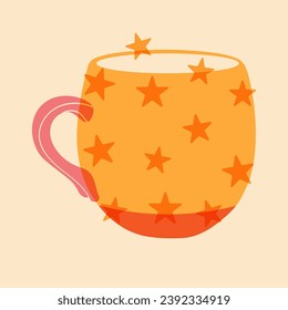 Coffee or tee cups. Colorful cute screen printing effect. Riso print effect. Vector illustration. Graphic element  for fabric, textile, clothing, wrapping paper, wallpaper, poster.