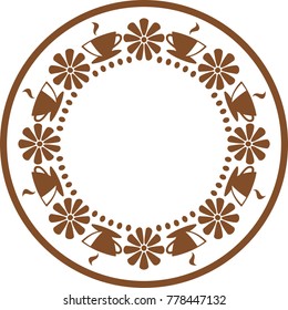 Coffee or tee cups with flowers arranged in circle. 