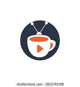 Coffee television vector logo design. Coffee mug and television icon logo concept.