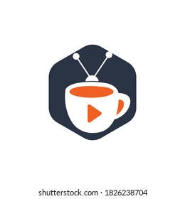Coffee television vector logo design. Coffee mug and television icon logo concept.