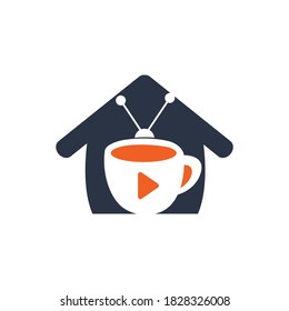 Coffee television vector logo design. Coffee mug and television icon logo concept.