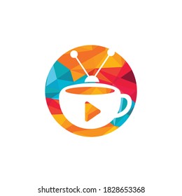 Coffee television vector logo design. Coffee mug and television icon logo concept.	