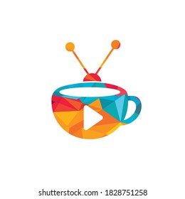 Coffee television vector logo design. Coffee mug and television icon logo concept.	