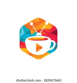 Coffee television vector logo design. Coffee mug and television icon logo concept.	