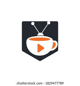 Coffee television vector logo design. Coffee mug and television icon logo concept.	
