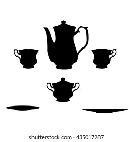 Coffee template from sugar bowls, plates and mugs