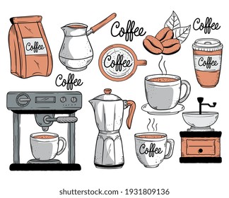 coffee ten doodle style icons