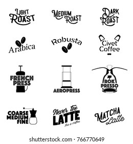 coffee terminology icon set