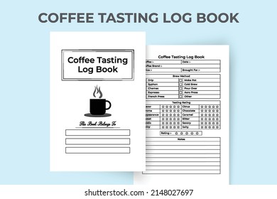 Coffee testing log book interior. Coffee quality and taste tracker journal template. Interior of a notebook. Coffee taste rating and brewing instruction logbook interior.