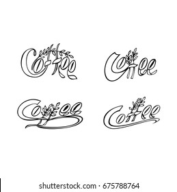 Coffee text with branches coffee tree. Logo.