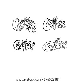 Coffee text with branches coffee tree. Logo.