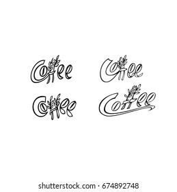 Coffee text with branches coffee tree. Signboard.