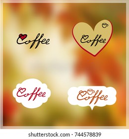 Coffee text. Label. Cafe interior template design.