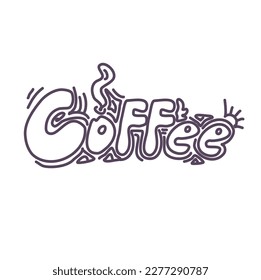 Coffee text label. Doodle card coffee. Vector logo