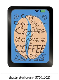 Coffee text signs on background plate. Free hand drawn. Vector illustration.