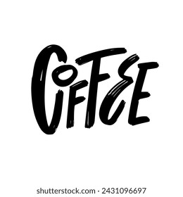 Coffee text word sign. Black color lettering. Vector art isolated on white background.