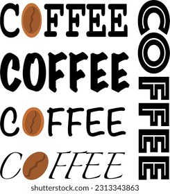 Coffee texts and coffee bean collection. Vector illustration.