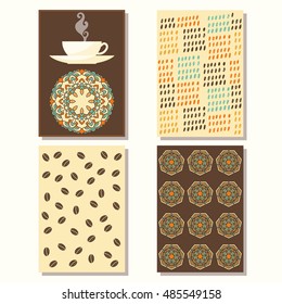 Coffee theme. Hand drawn backgrounds collection. Set for card, menu, invitation, book, journal, brochures,  album, sketch book etc