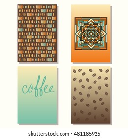 Coffee theme. Hand drawn doodle sketch backgrounds collection. Card, book, exercise book, copy book, diary, journal, brochures, note book, pocketbook, album, sketch book cover
