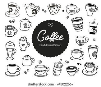 Coffee theme hand drawn vector elements