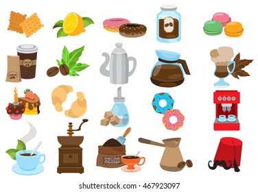 Coffee theme set of icons. Drinks and food.