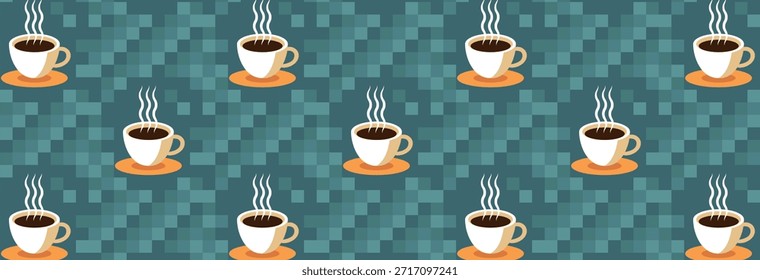 Café temático patrón geométrico sin fisuras en estilo Bauhaus. Fondo de mosaico Abstractas. Iconos de café, diseño de línea con Formas simples para cafeterías, paredes de cafetería y menú.