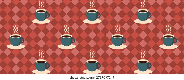 Café temático patrón geométrico sin fisuras en estilo Bauhaus. Fondo de mosaico Abstractas. Iconos de café, diseño de línea con Formas simples para cafeterías, paredes de cafetería y menú.