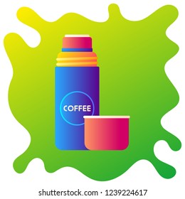 Coffee thermos gradient flat icon with fluid background.