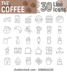 Coffee thin line icon set, coffee shop symbols collection, vector sketches, logo illustrations, sweets signs linear pictograms package isolated on white background, eps 10.