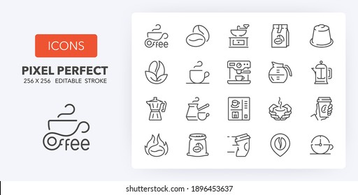 Coffee. Thin line icon set. Outline symbol collection. Editable vector stroke. 256x256 Pixel Perfect scalable to 128px, 64px... svg