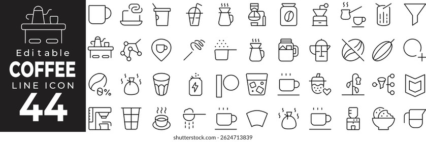 Coffee Thin Line Icon Set – Drinks, Café, Morning Routine
