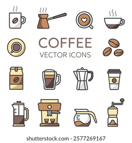 Coffee thin line icons set, coffee shop elements