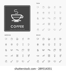 coffee thin, medium and bold minimal line icons